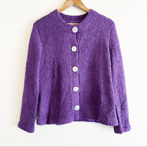 WindiRiver Loop Knit Button Front Cardigan Purple Medium EUC - Picture 1 of 14